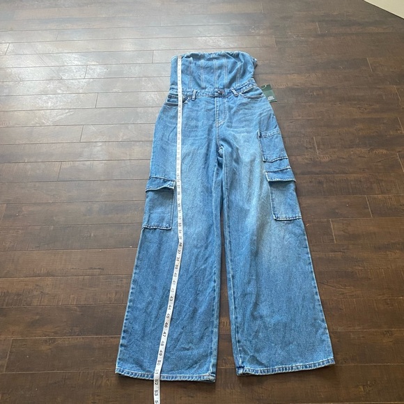 Wild Fable Tube Cargo denim wide leg Jumpsuit bandeau strapless - Picture 16 of 16